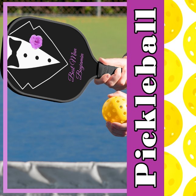 Black Tuxedo with Lavender Flower Personalised Pickleball Paddle (Black Tuxedo with Lavender Flower Personalized Pickleball Paddle to Personalize)
