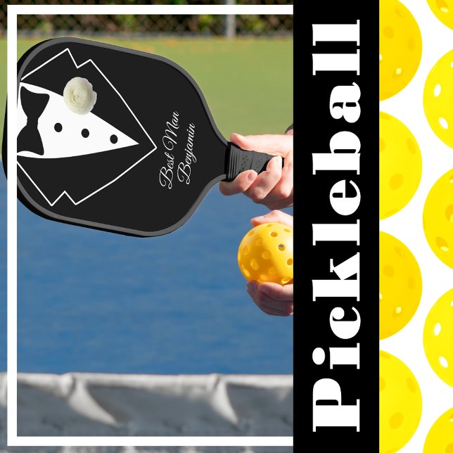 Black Tuxedo with White Flower Personalised Pickleball Paddle (Black Tuxedo with White Flower Personalized Pickleball Paddle to Personalize)