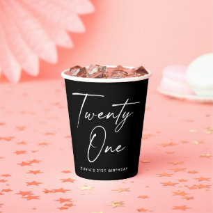 Black Twenty One Birthday Party Modern 21st Paper Cups