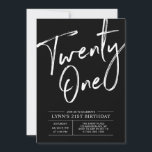 Black Twenty one | Modern 21st Birthday Party Invitation<br><div class="desc">Celebrate your special day with this simple stylish 21st birthday party invitation. This design features chic brush script " Twenty One" with a clean layout in black & white colour combo. More designs available at my shop BaraBomDesign.</div>