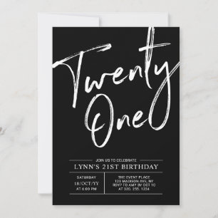 Black Twenty one   Modern 21st Birthday Party Invitation