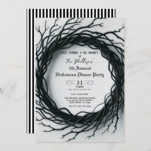 Black Twig Elegant Fall Halloween Dinner Party Invitation