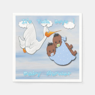 Black Twin Boys - Stork Baby Shower Paper Napkins