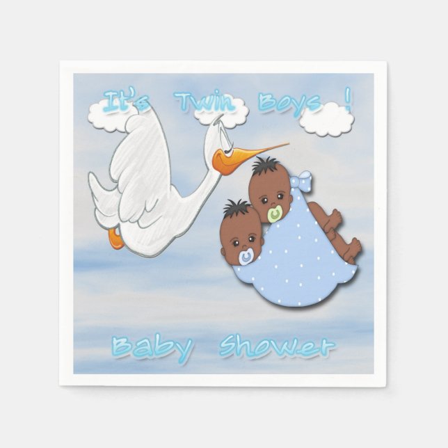 Black Twin Boys - Stork Baby Shower Paper Napkins (Front)