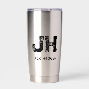 BLACK TWO LETTER MONOGRAM NAME STAINLESS STEEL INSULATED TUMBLER