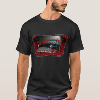 Black Two Tone 54 Chevy Hot Rod in Flames T-shirt