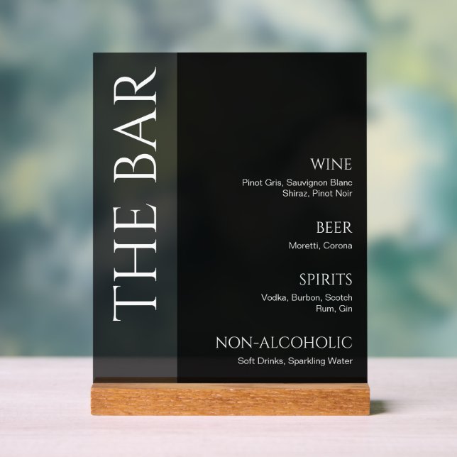 Black Two Tone Wedding Bar Menu Acrylic Sign (Neutral)