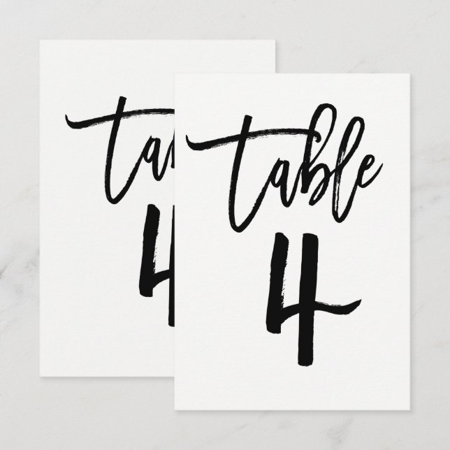 Black Type Trendy Modern Script Table Number 4 (Front/Back)