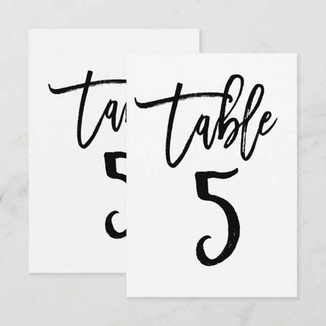 Black Type Trendy Modern Script Table Number 5 (Front/Back)