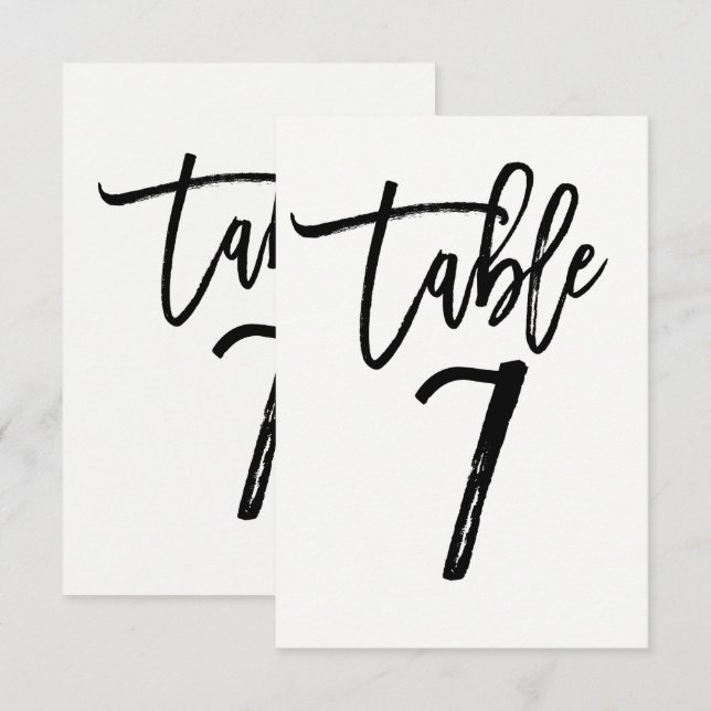 Black Type Trendy Modern Script Table Number 7 (Front/Back)