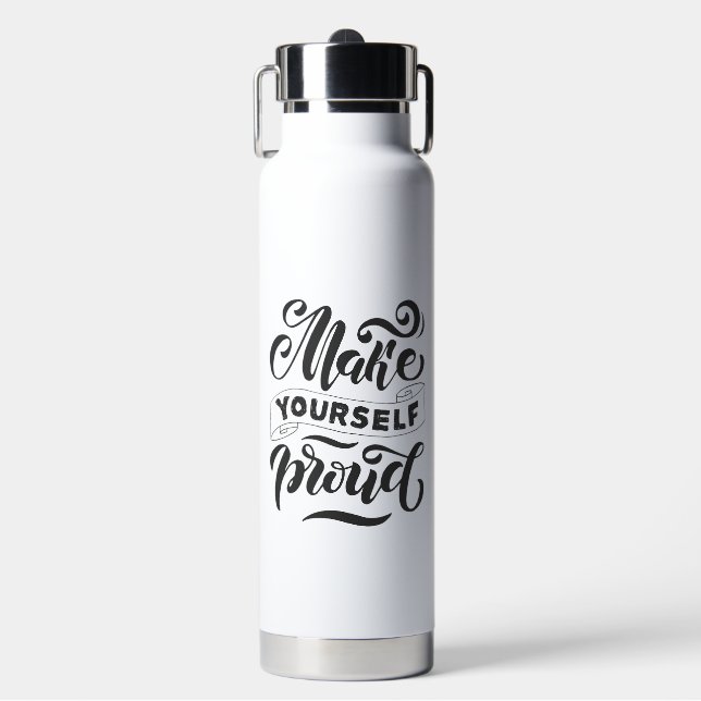 Black Typographic Quote Motivational  Water Bottle (Front)