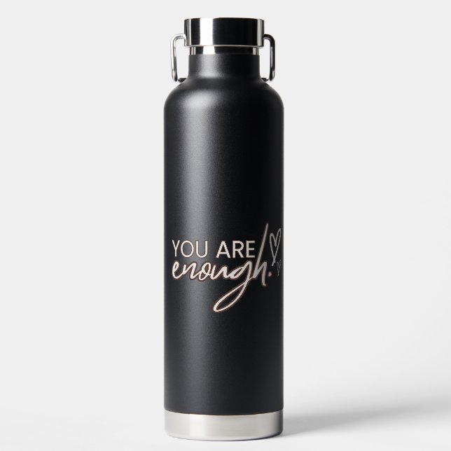 Black Typographic Self-care Quotes Water Bottle (Front)