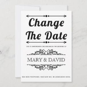 Black typography Change the Date announcement