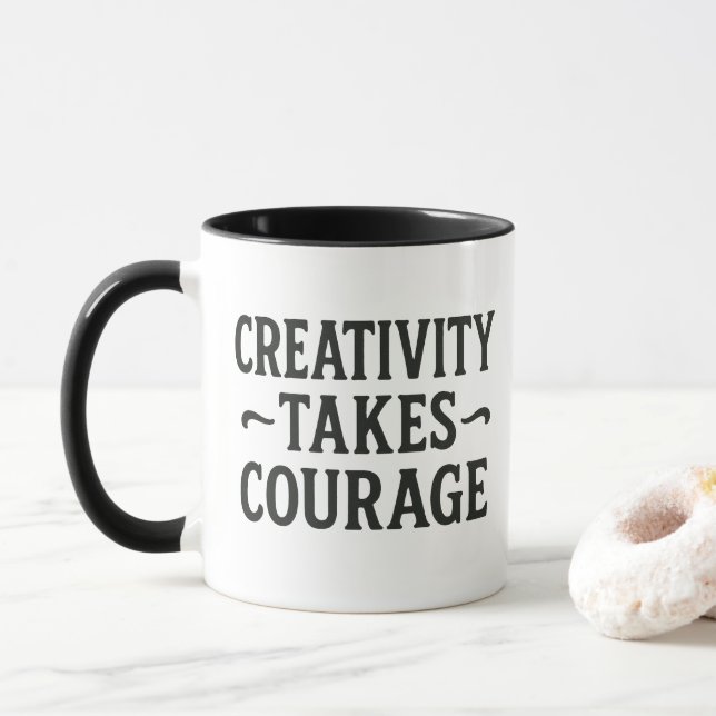 Black Typography 'Creativity Takes Courage' Mug (With Donut)