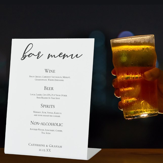 Black Typography Elegant Formal Wedding Bar Menu Pedestal Sign (Creator Uploaded)