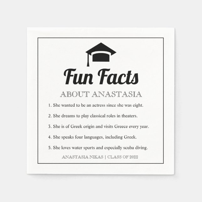 Black typography Fun Facts graduation cap Napkins (Front)