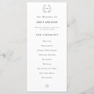 Black typography/Leaf Monogram Initials/Wedding Program