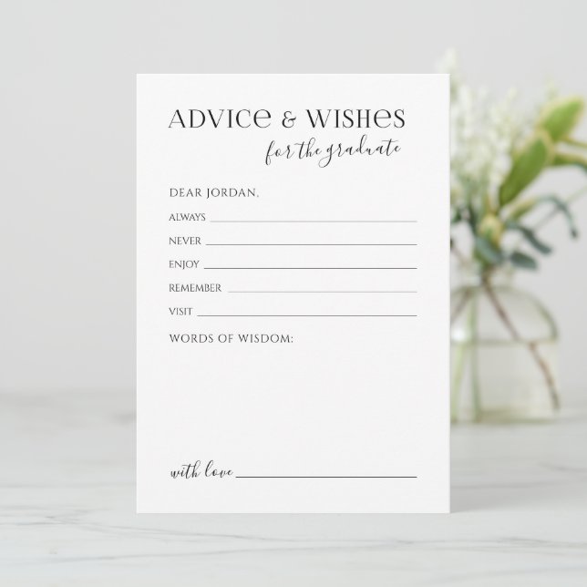 Black Typography Modern Graduate advice & wishes Card (Standing Front)