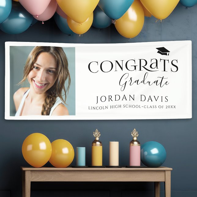 Black Typography Modern Photo Graduation Party Banner (Black Typography Modern Photo Graduation Party Banner)