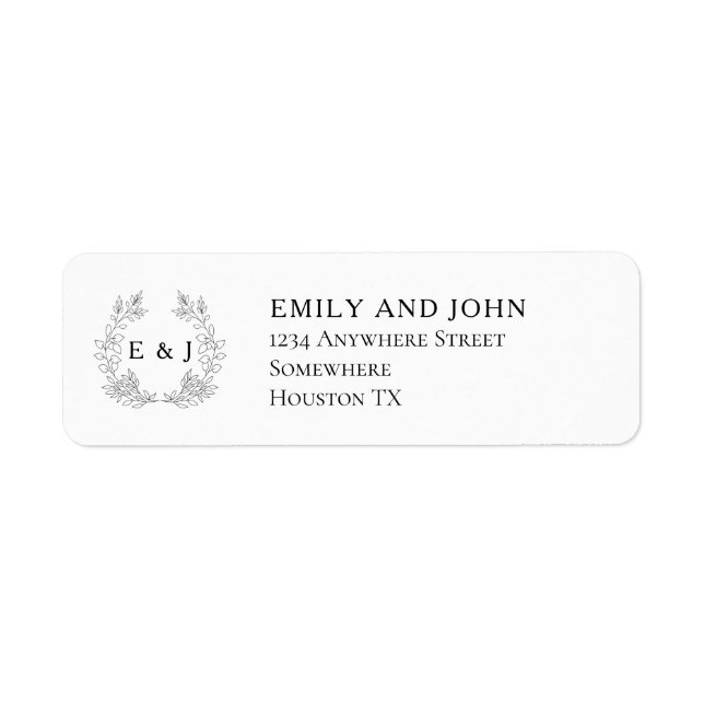 Black Typography/Monogram Initials Return Address Label (Front)