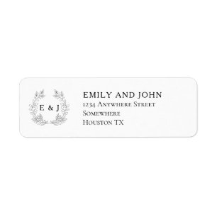 Black Typography/Monogram Initials Return Address Return Address Label