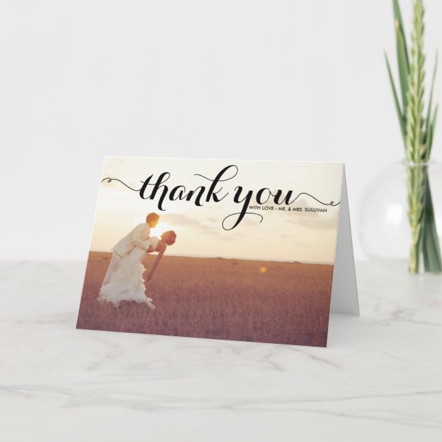 Black Typography Script Wedding Thank You Card (Front)