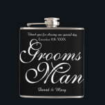 Black Typography Thank You Groomsman - Flask<br><div class="desc">This classic typography hip flask is just that little gift that your groomsmen are missing in their lives. Use it as a thank you for being there for you both on your special day. A short message can be added on the reverse. Can be used for any of the wedding...</div>