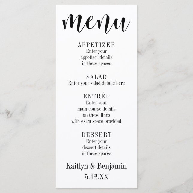 Black Typography Wedding Menu with Bokeh Back (Front)