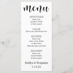 Black Typography Wedding Menu with Bokeh Back