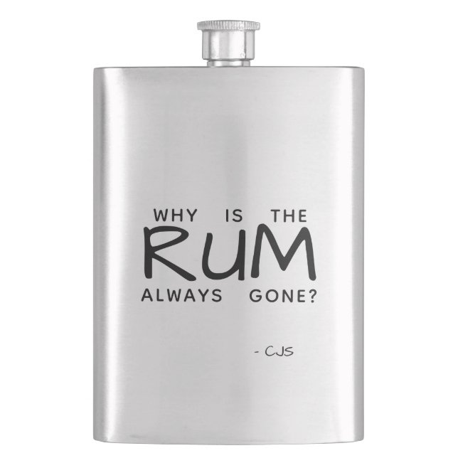 Black Typography Why is the Rum always gone? Hip Flask (Front)