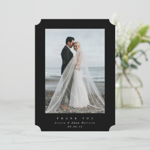 Black Ultra Minimal Single Photo Wedding Thank You Card