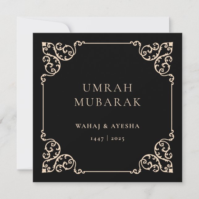 Black Umrah Mubarak Vintage Frame Greeting Card (Front)