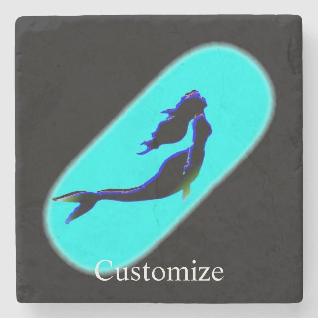 Black underwater  mermaid  stone coaster (Front)