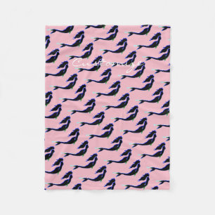 black underwater mermaid Thunder_Cove pink Fleece Blanket