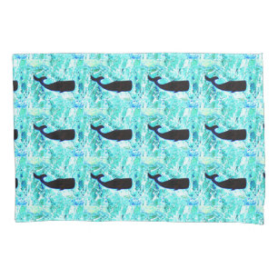 black underwater whales pattern pillowcase