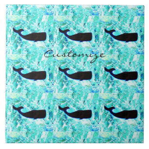 Black underwater whales swimming Thunder_Cove Ceramic Tile