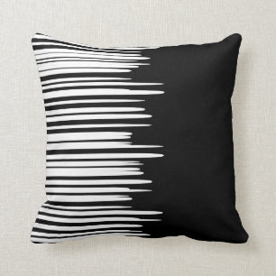 Black Uneven White Lines Modern Cushion