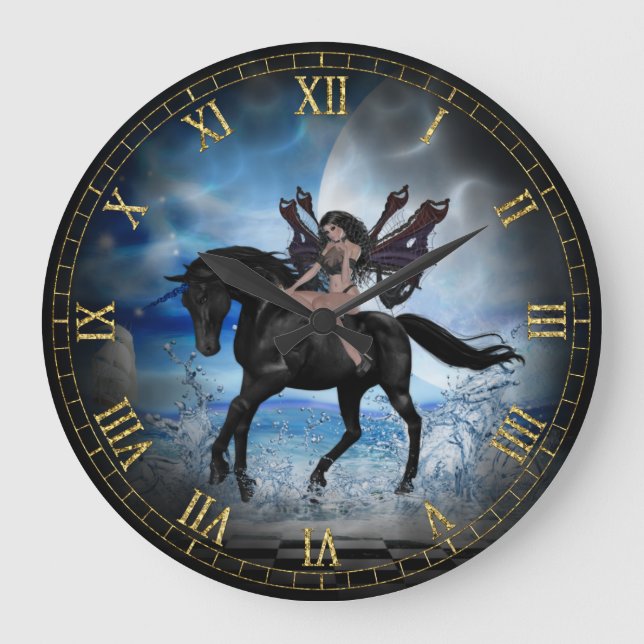 Black Unicorn and Dark Angel  Vignette Wall Clock (Front)