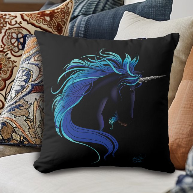 Black Unicorn Blue Silver Cushion (Creator Uploaded)