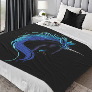Black Unicorn Blue Silver Fleece Blanket