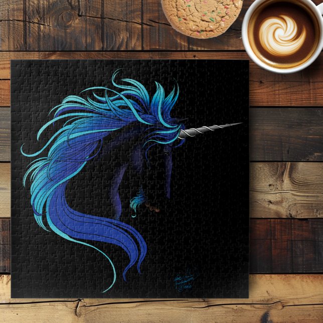 Black Unicorn Blue Silver Jigsaw Puzzle (Creator Uploaded)