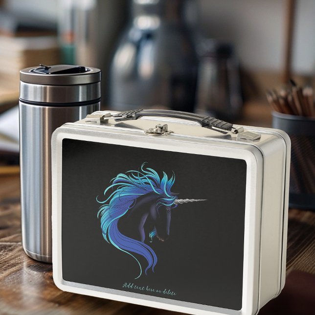Black Unicorn Blue Silver Metal Lunch Box (Creator Uploaded)