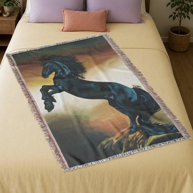 Black Unicorn Fantasy Dance Sunset Throw Blanket (Creator Uploaded)