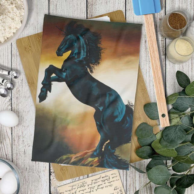 Black Unicorn Fantasy Dance Tea Towel (Creator Uploaded)