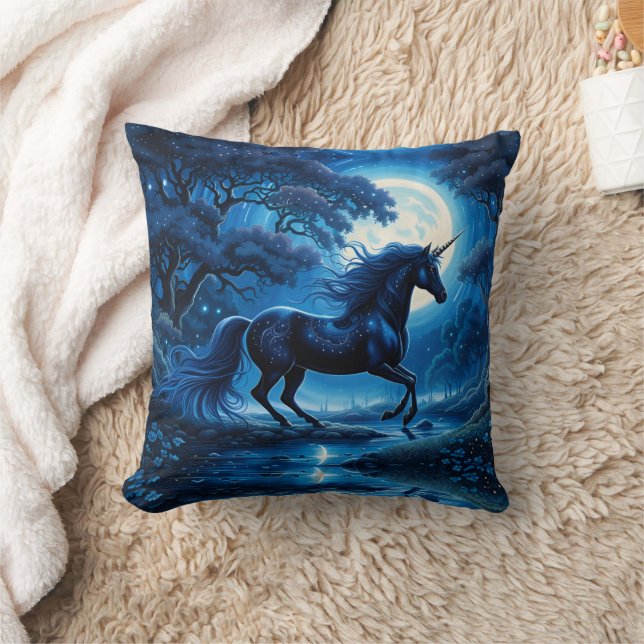 Black Unicorn Fantasy Full Moon Cushion (Blanket)