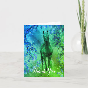 Black Unicorn Flowers Fantasy Art Thank You Card