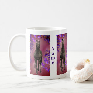 Black Unicorn Flowers Fantasy Personalised Coffee Mug