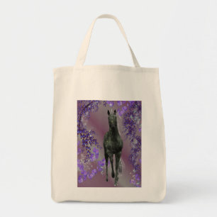 Black Unicorn Flowers Fantasy Tote Bag