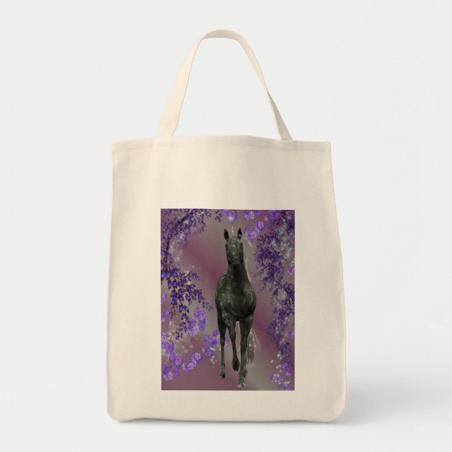 Black Unicorn Flowers Fantasy Tote Bag (Front)