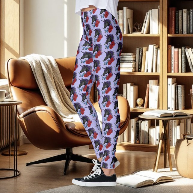Black Unicorn Flowers Purple Leggings (Creator Uploaded)
